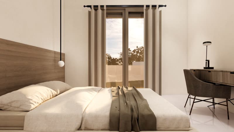 Villa K2 master bedroom with garden doors