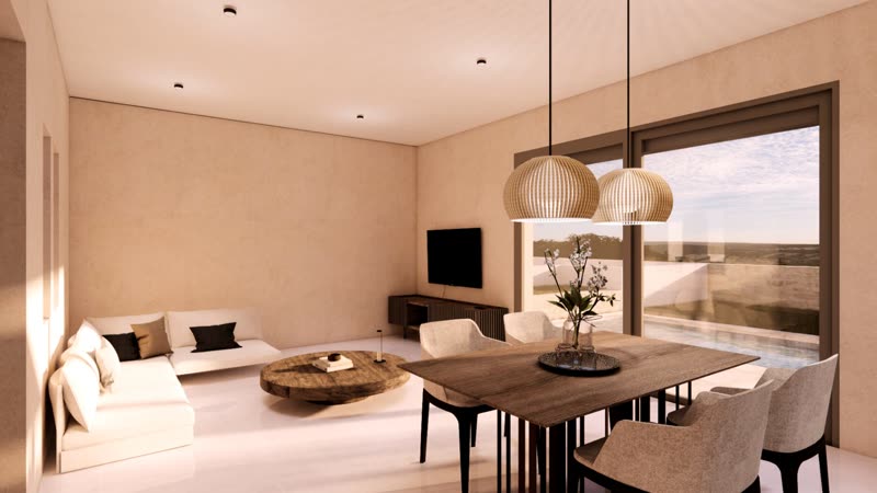 Villa K4 living and dining area with pool outlook