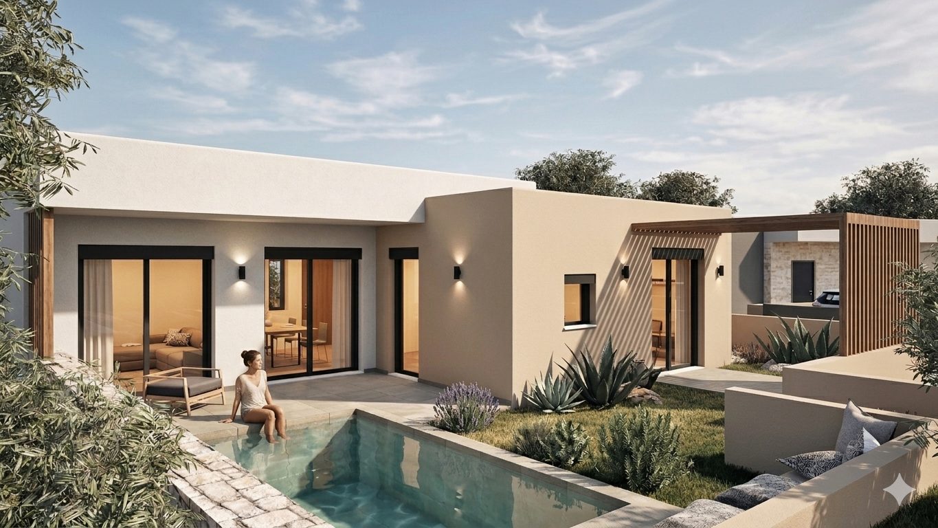 Villa K1 exterior with private pool and terrace